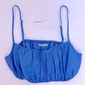 Reformation Linen boho Crop Top Parisian blue, Size 8, 💙NWT💙